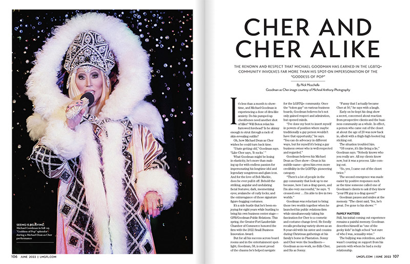 Michael Dean as Cher featured in Lifestyles Magazine